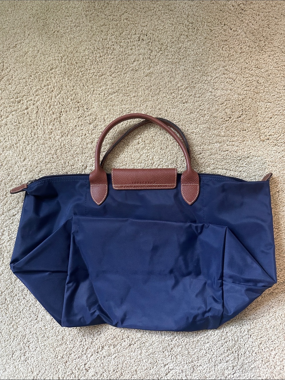 Longchamp Navy Tote Bag with Brown Leather - Picture 2 of 7